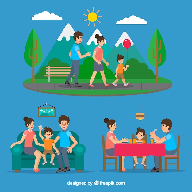 Free vector family background doing different activities