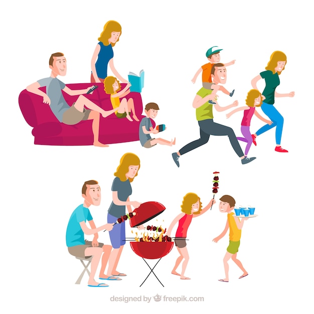 Free vector family background doing different activities