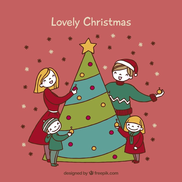 Free vector family background with christmas tree