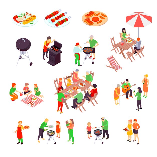 Family Barbecue Picnic Isometric scenes