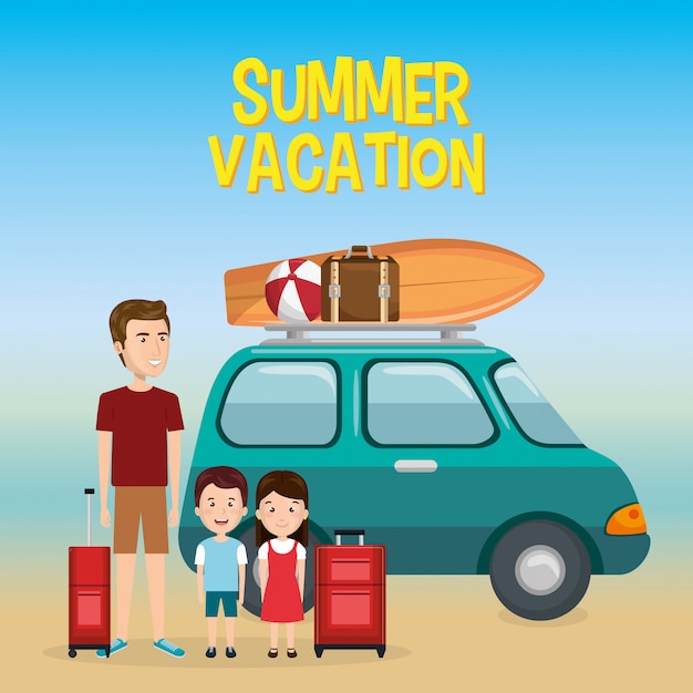 Vettore gratuito famiglia in spiaggia vacanze estive