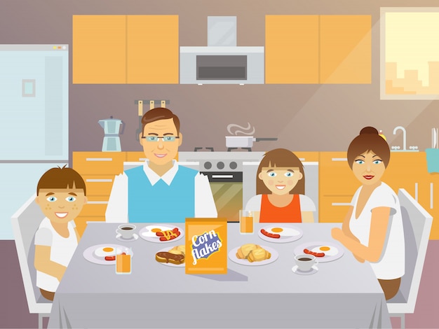 Free vector family breakfast flat