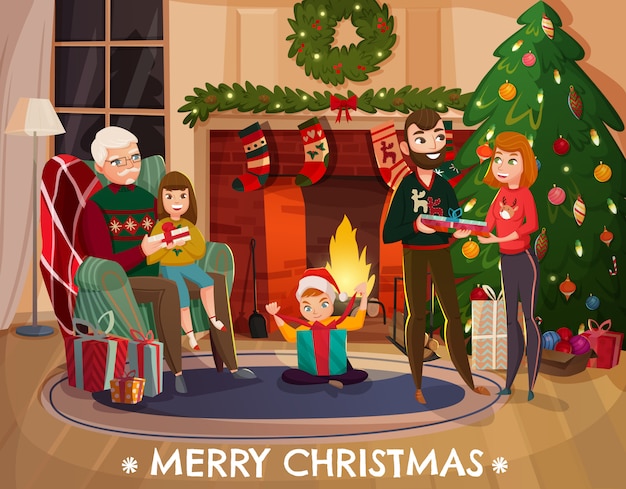 Family Christmas Congratulation Illustration