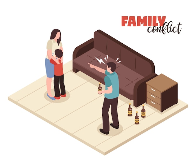 Бесплатное векторное изображение Семейные конфликты из-за ссор и криков символов изометрической иллюстрации