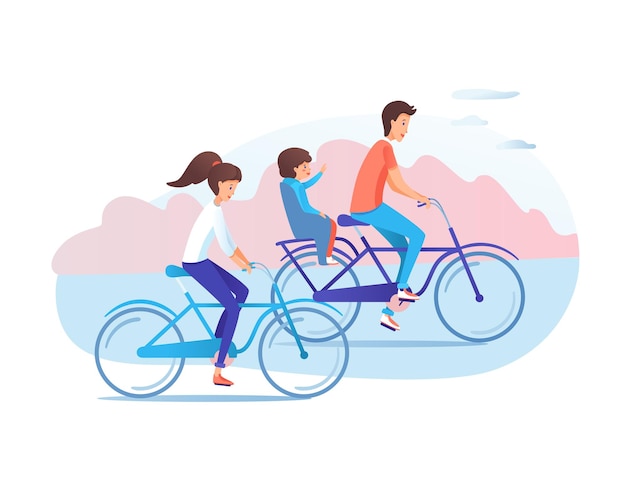 Free vector family cycling together father mother and child riding bicycle active healthy lifestyle