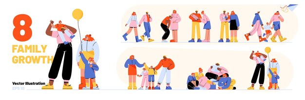 Free Vector family development stages kids growth process