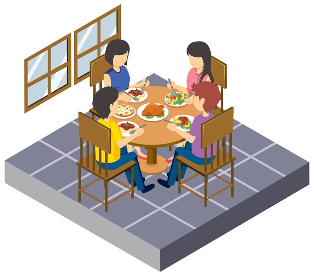家族のダイニングテーブルの等角投影