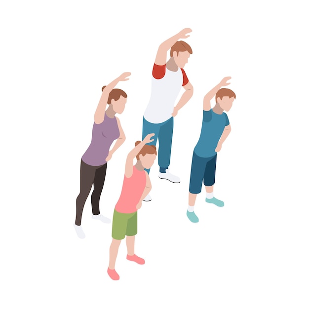 Free vector family doing sport together 3d isometric