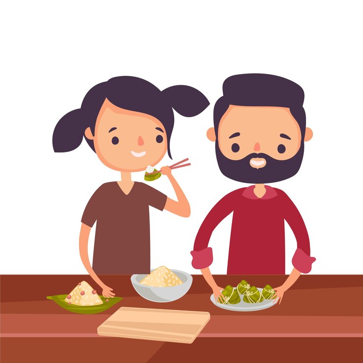 Бесплатный Вектор семья ест тему zongzi