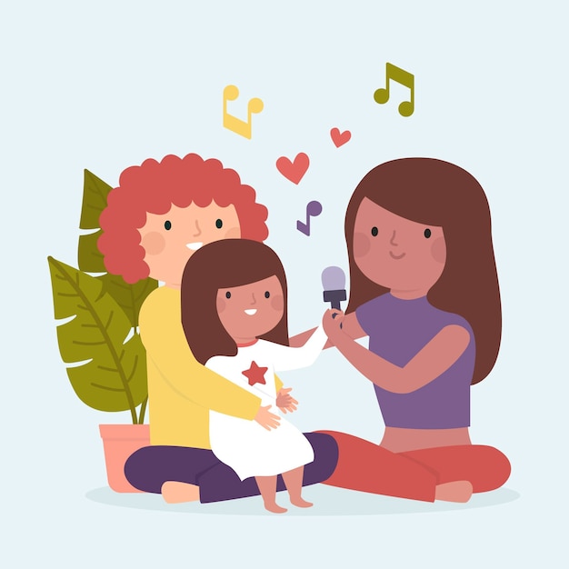 Free vector family enjoying time together singing