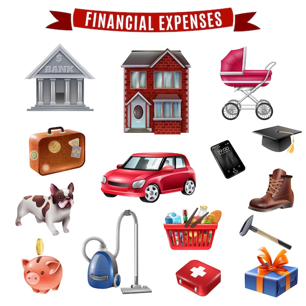 Family expenses flat icons collection