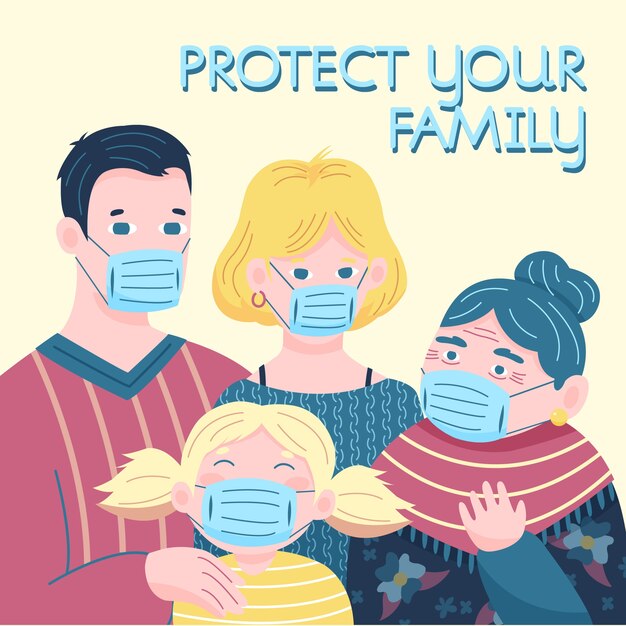 Семья семья носить медицинскую маску