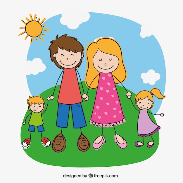 Free Vector family in hand drawn style