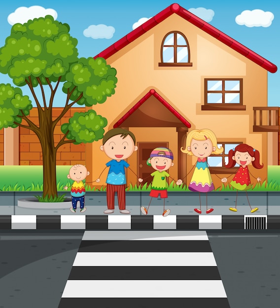 Children Playing and Crossing Road Illustration Stock Vector - Illustration  of pedestrian, motion: 123810893