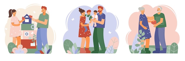 Free vector family at home card set