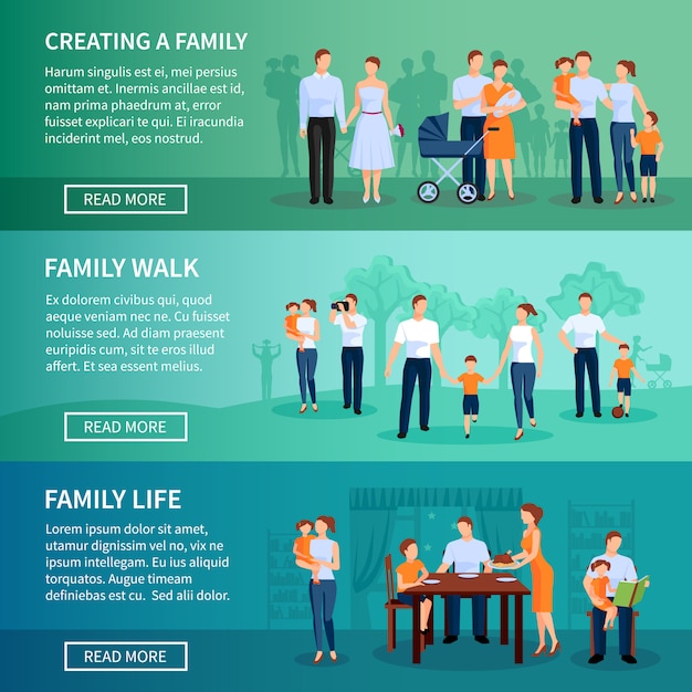 Family horizontal banners set