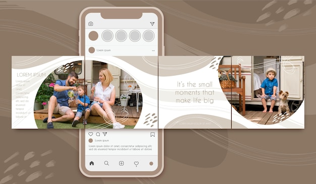 Free vector family instagram carousel templates