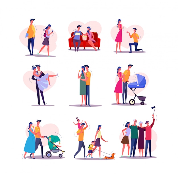 Free vector family life cycle set