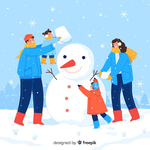 Free vector family making together a snowman