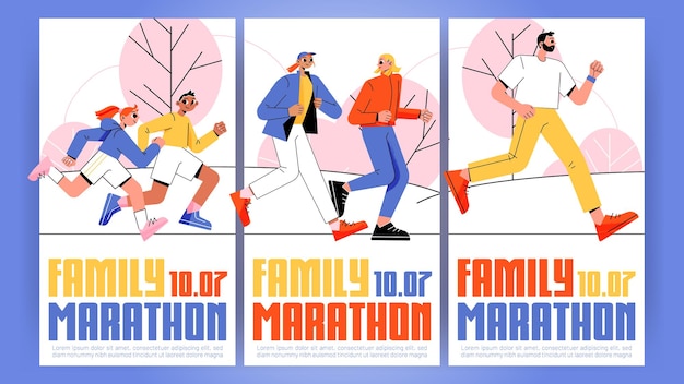 Bandiere di annunci di maratona di famiglia sport di invito