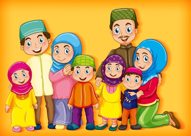  family member on cartoon character colour gradient background