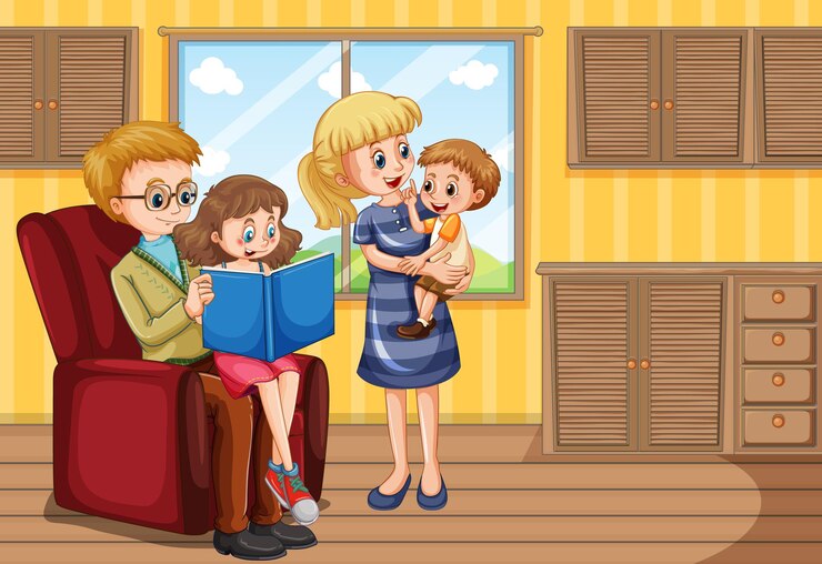 Free Vector family member cartoon character in living room
