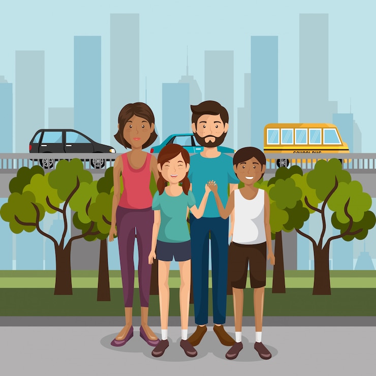 Free Vector family members outdoors characters
