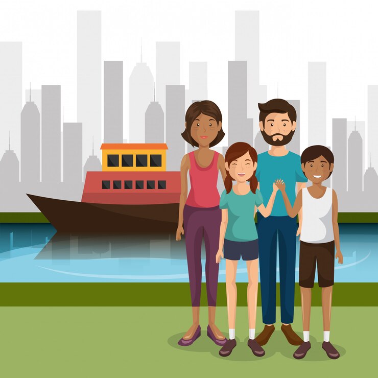 Free Vector family members outdoors characters