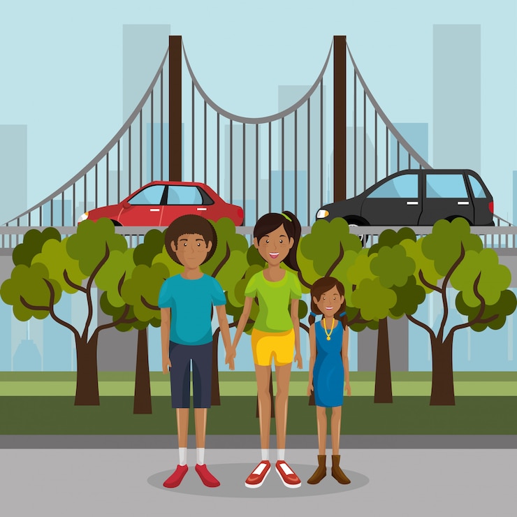 Free Vector family members outdoors characters