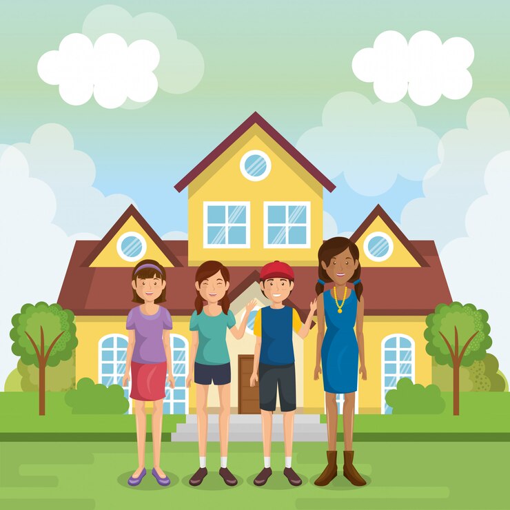Free Vector family members outside of the house