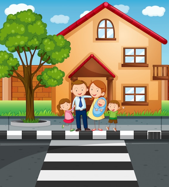 Kids crossing road in city cartoon Royalty Free Vector Image