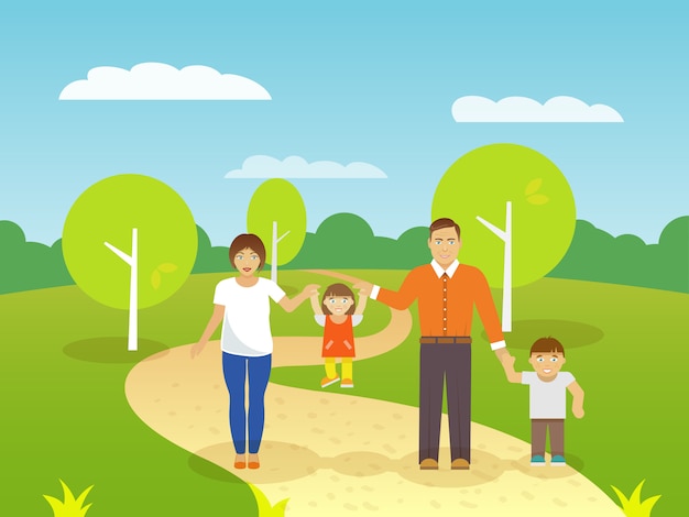 Free vector family outdoors illustration