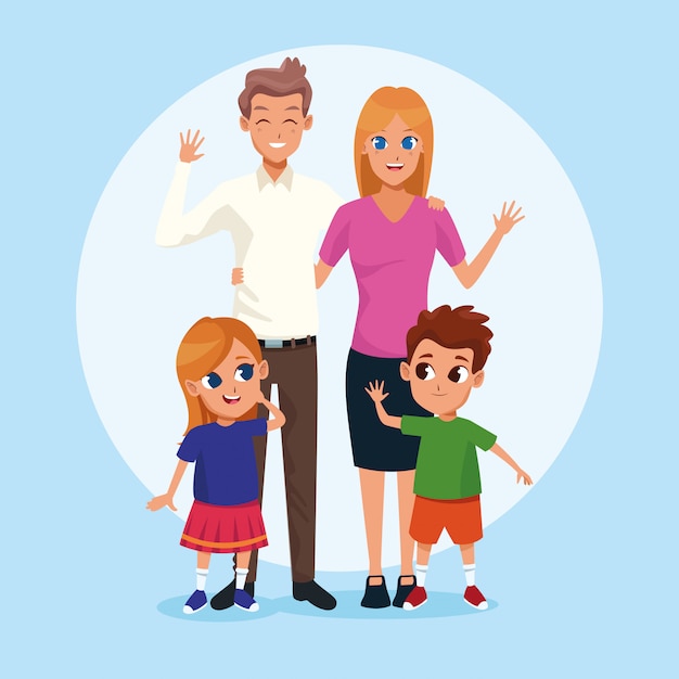 Бесплатное векторное изображение Семейные мультфильмы для родителей и детей