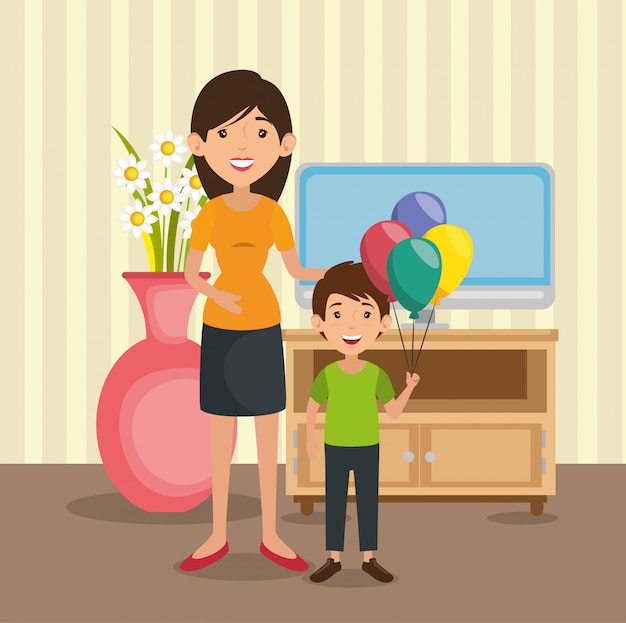 Бесплатное векторное изображение Семья родителей в доме место сцены