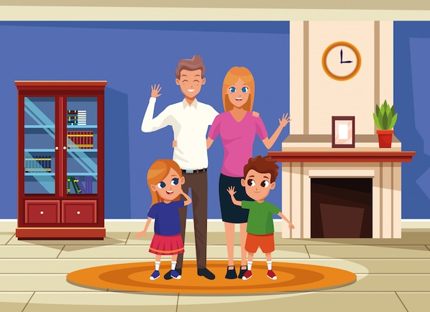 Free vector family parents and kids cartoons