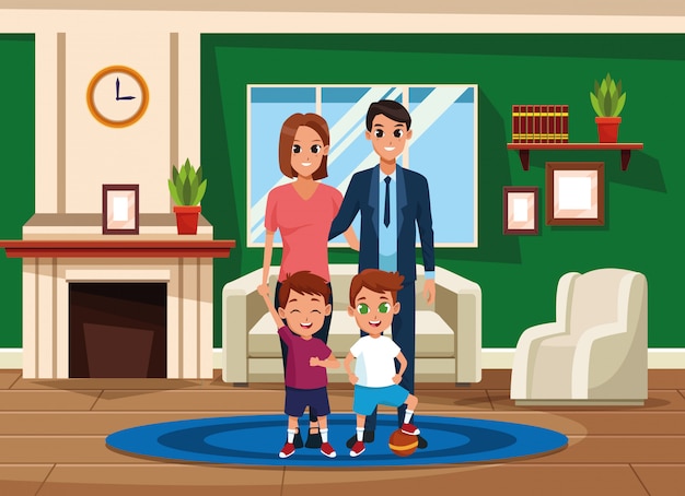 家族の両親と子供の漫画