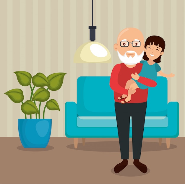 Free vector family parents in living room scene