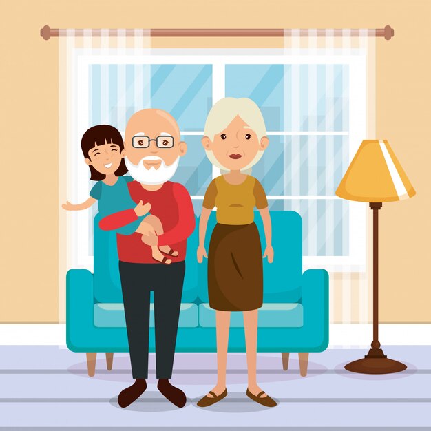 family parents in living room scene