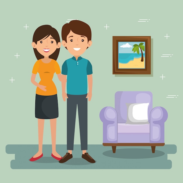 Free vector family parents in living room scene