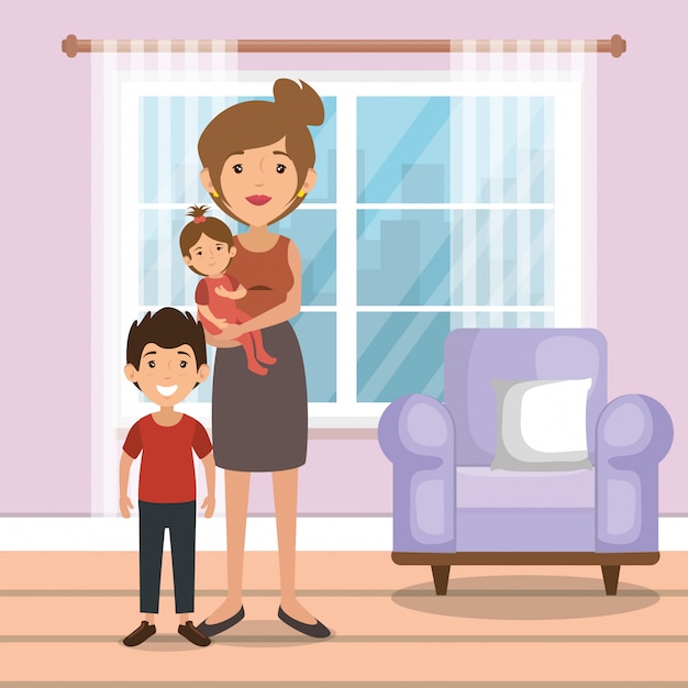 Free vector family parents in living room scene