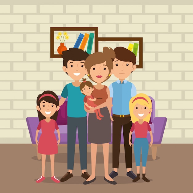 Free vector family parents in living room scene