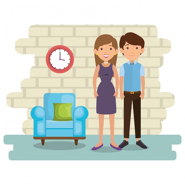 Free vector family parents in living room scene