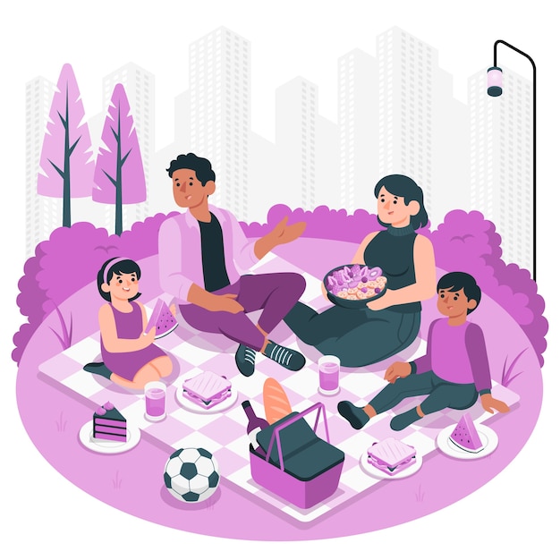 Vettore gratuito illustrazione del concetto di picnic in famiglia