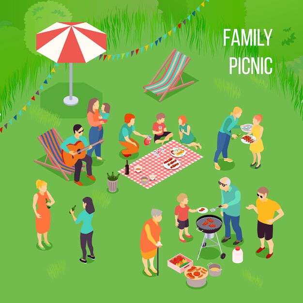 Family Picnic Isometric composition