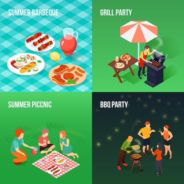 Free vector family picnic isometric concept