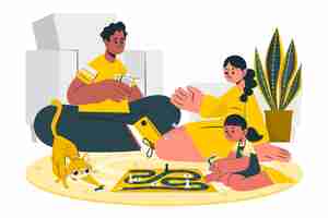 Free vector family playing at home concept illustration