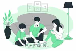 Free vector family playing at home concept illustration