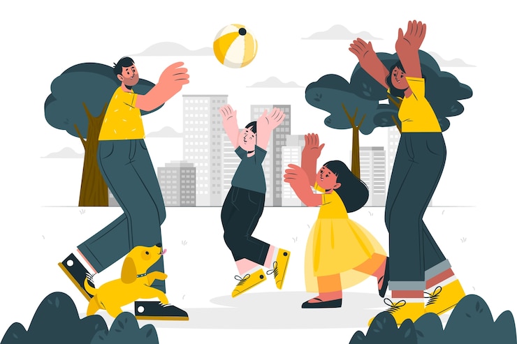 Free Vector family playing outside concept illustration