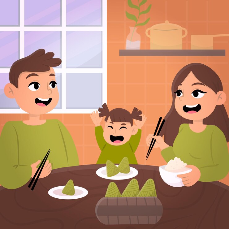 無料Vector ゾンジを準備して食べる家族