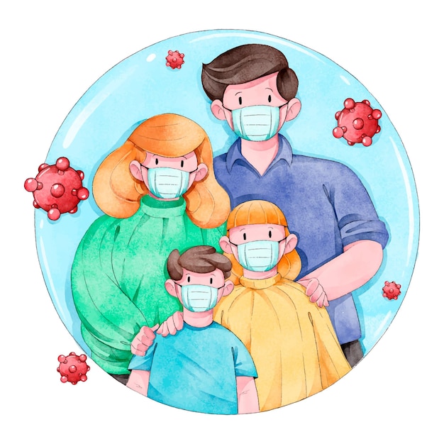 Free vector family protected from the virus illustrated